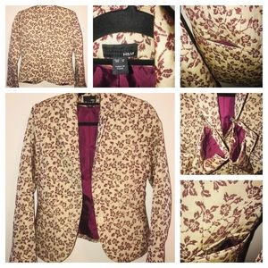 H&M Jacquard Blazer Cream Wine 2 Button 2 Pockets